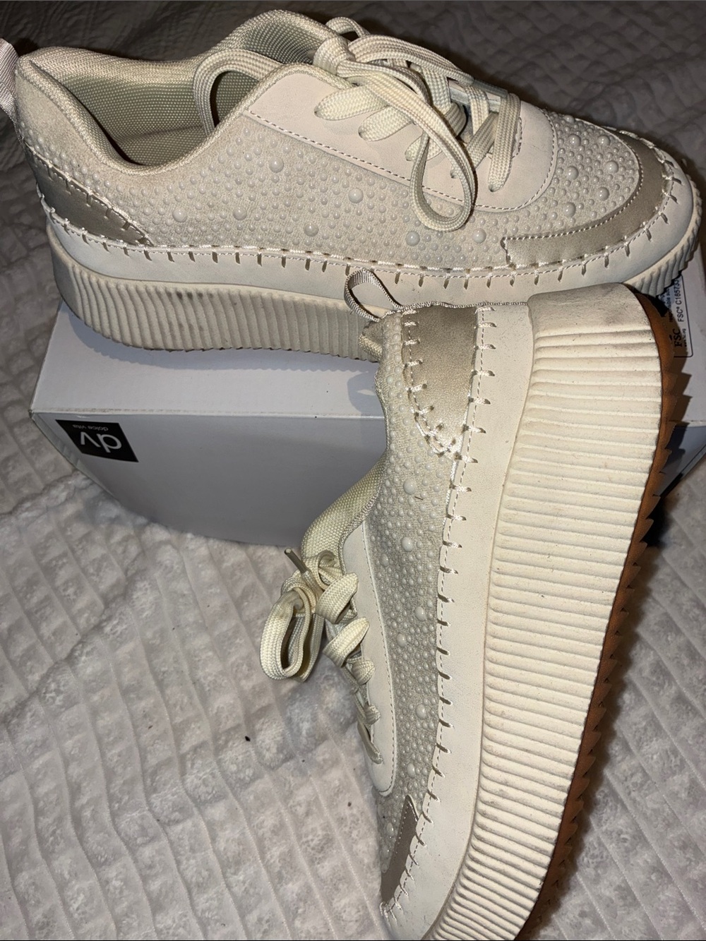 Dolce Vita Cream Platform Lace-Up Sneakers with Textured Stud Detail